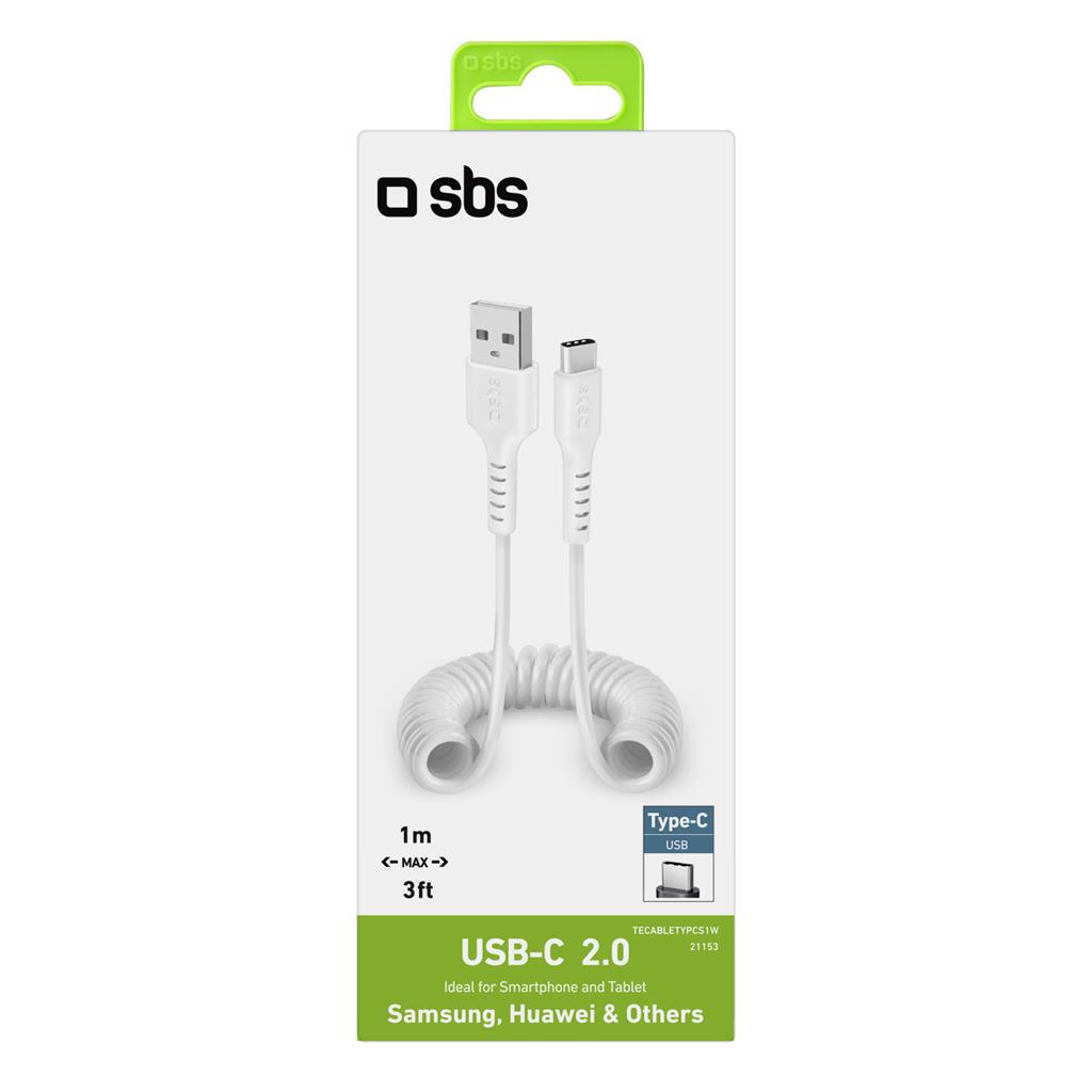 SBS Power and Data Spring Cable USB 2.0/Type C 1m white