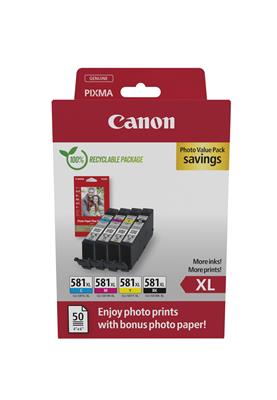 Canon Ink Value Pack CLI-581 XL C/M/Y/BK je 8,3ml + 4x6 Photo Paper (PP-20150)