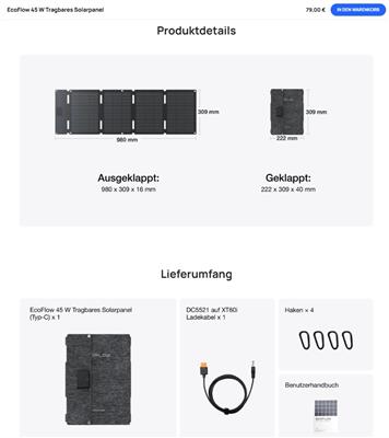 EcoFlow Solar Panel 45W USB-C Anschluss
