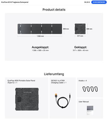 EcoFlow Solar Panel 60W USB-C Anschluss