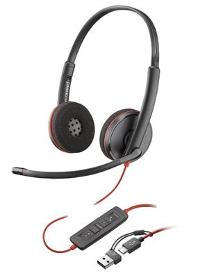 Poly BLACKWIRE 3220 Wired Stereo Headset USB-C +USB-C/A Adapter