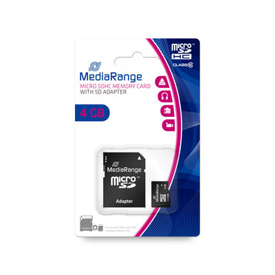 MediaRange Micro SDHC Card Class 10 mit SD-Karten Adapter 4GB