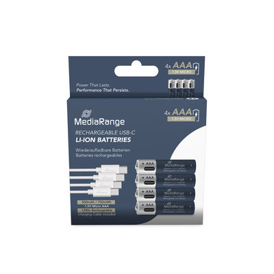 MediaRange Rechargeable USB-C Li-Ion Batterien Micro AAA/1.5V/500mAh 1x4