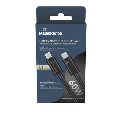 MediaRange USB Type-C Charge and Sync Cable 60W 1,2m black