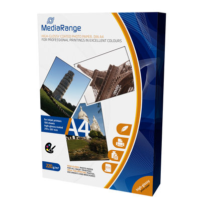 MediaRange DIN A4 Fotopapier für Tintenstrahldrucker hochglänzend 220g 1x100