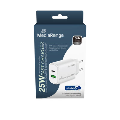 MediaRange Fast charger 25W with USB-A/USB-C output white