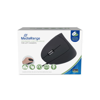 MediaRange Wired 6-Button Ergonomic Mouse left-handers black