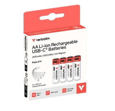 Verbatim AA USB-C Rechargeable Battery (Pack of 4)