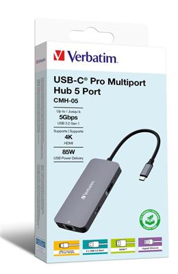 Verbatim USB-C Pro Multiport-Hub mit 5 Anschlüssen CMH-05