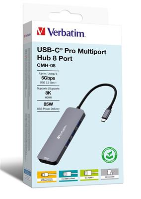 Verbatim USB-C Pro Multiport-Hub mit 8 Anschlüssen CMH-08