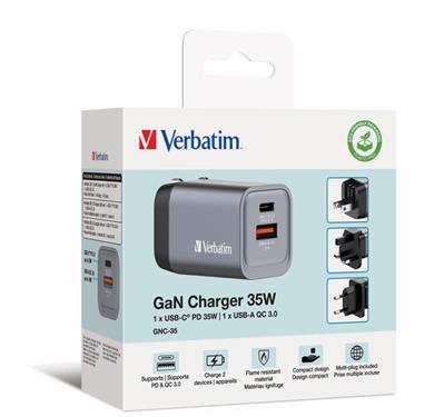 Verbatim GNC-35 GaN Charger 2 Port 35W USB A/C