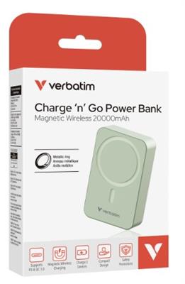 Verbatim Charge 'n' Go Essentials Power Bank Magnetic Wireless 20000mAh Green