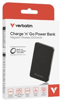 Verbatim Charge 'n' Go Essentials Power Bank Magnetic Wireless 5000mAh Black