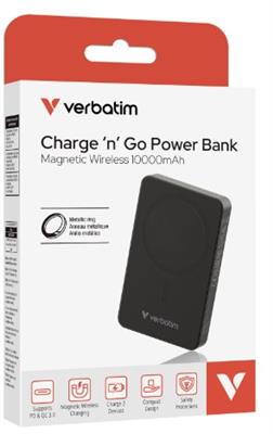 Verbatim Charge 'n' Go Essentials Power Bank Magnetic Wireless 10000mAh Black