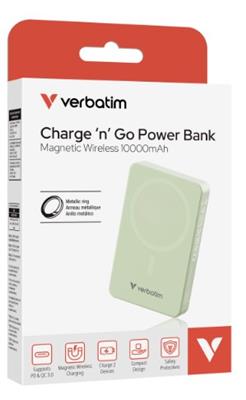Verbatim Charge 'n' Go Essentials Power Bank Magnetic Wireless 10000mAh Green