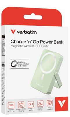 Verbatim Charge ‘n’ Go Power Bank with Stand Magnetic Wireless 10000mAh – Green