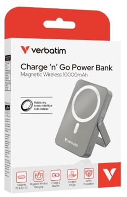 Verbatim Charge ‘n’ Go Power Bank with Stand Magnetic Wireless 10000mAh - Grey