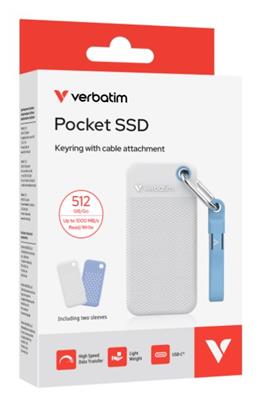 Verbatim Pocket SSD USB 3.2 Gen 2 512GB White/Light Blue incl. two rubber sleeves