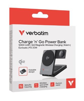 Verbatim Charge 'n' Go Qi2 Magnetic Wireless Power Bank 5000 mAh Grey