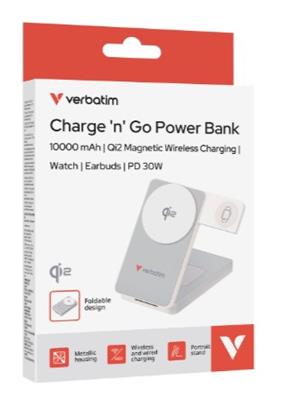 Verbatim Charge 'n' Go Qi2 Magnetic Wireless Power Bank 10000 mAh White