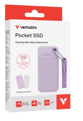 Verbatim Pocket SSD USB 3.2 Gen 2 256GB Purple incl. two rubber sleeves