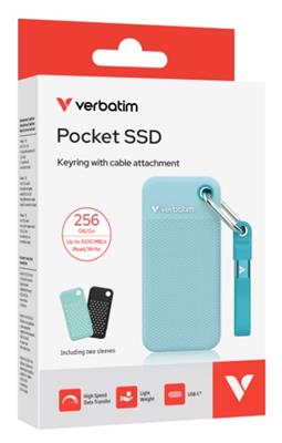 Verbatim Pocket SSD USB 3.2 Gen 2 256GB Polar Blue incl. two rubber sleeves