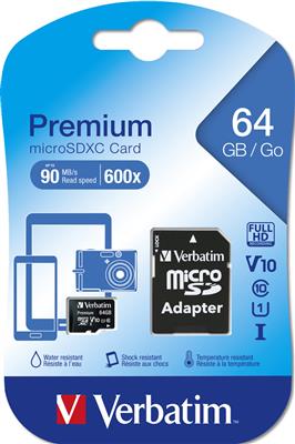 Verbatim Micro SDXC Card 64GB + Adapter