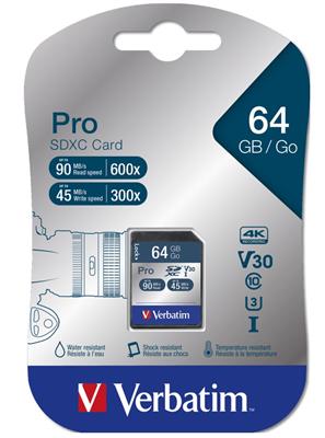 Verbatim SDXC Card PRO UHS-I 64GB Class 10