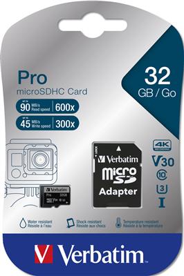 Verbatim Micro SDHC Card Pro 32GB + Adapter