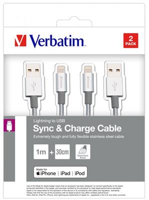Verbatim Lightning Cable Sync&Charge 1m+ Lightning Cable Sync&Charge 30cm silver