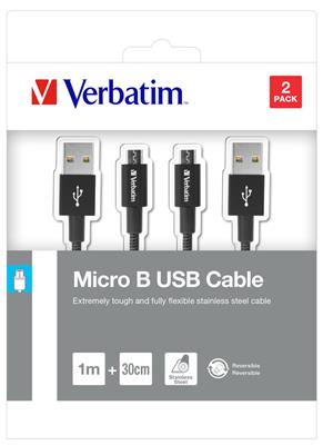 Verbatim Micro B USB Cable Sync&Charge 1m+ Micro B USB Cable Sync&Charge 30cm black