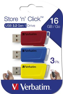 Verbatim USB Stick Drive Store'n Click red/black/yell. 3x16GB 3.0