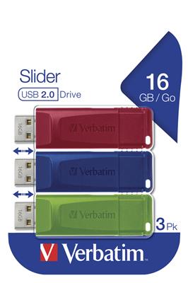 Verbatim USB Stick PinStripe Store´n´Go Slider 2.0 3x16GB red/blue/green