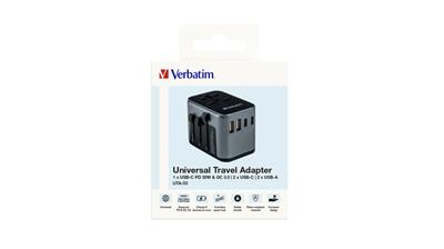 Verbatim Universal Travel Adapter with 1 x USB-C PD 30W & QC 3.0 / 2 x USB-C / 2 x USB-A