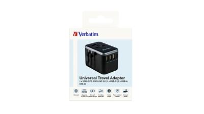 Verbatim Universal Travel Adapter with 1 x USB-C PD 61W & QC 3.0 / 1 x USB-C / 3 x USB-A