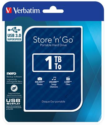 Verbatim Festplatte HDD Store´n´Go 2.5"" GEN 2 1TB USB 3.0 blue