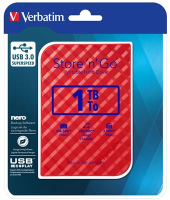 Verbatim Festplatte HDD Store´n´Go 2.5" GEN 2 1TB USB 3.0 red